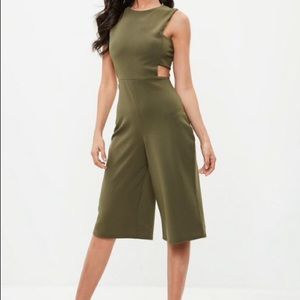 khaki side tab culotte jumpsuit